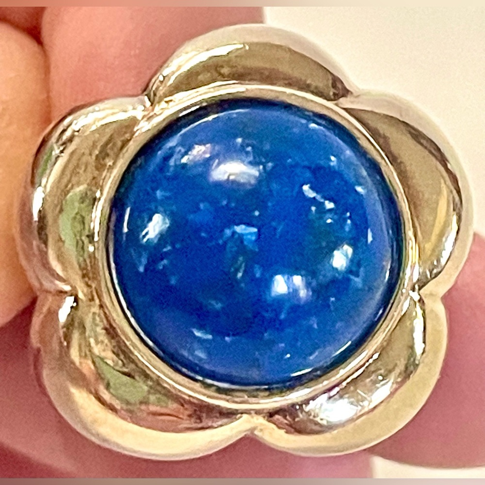 LE MONDE LE BIJOUX Lapis Lazuli stone in 925 sterling flower setting, sz8, 12.8g - Picture 2 of 13